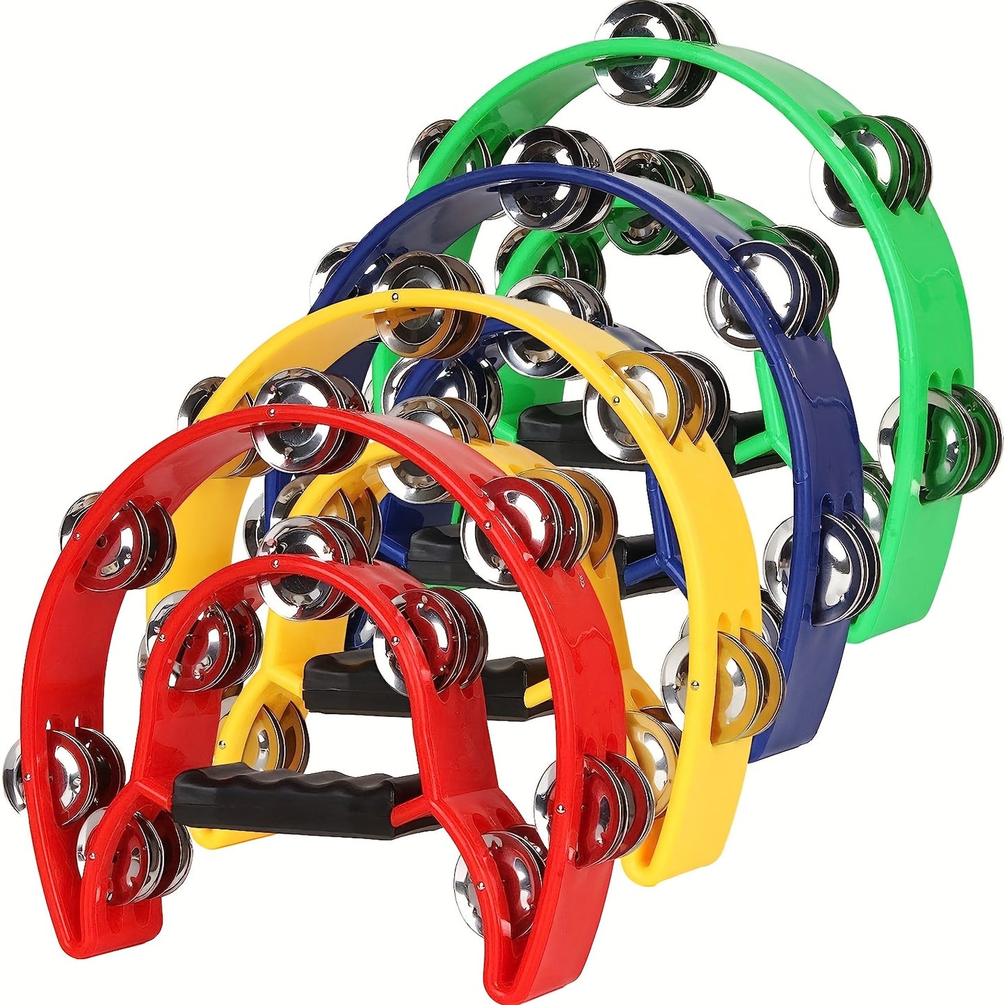 Eavnbaek Double Row Hand Bell Tambourine - Colorful metal jingle drum with comfortable grip and durable ABS body. Ideal for all ages, parties, bands, KTV, and drum accessories.