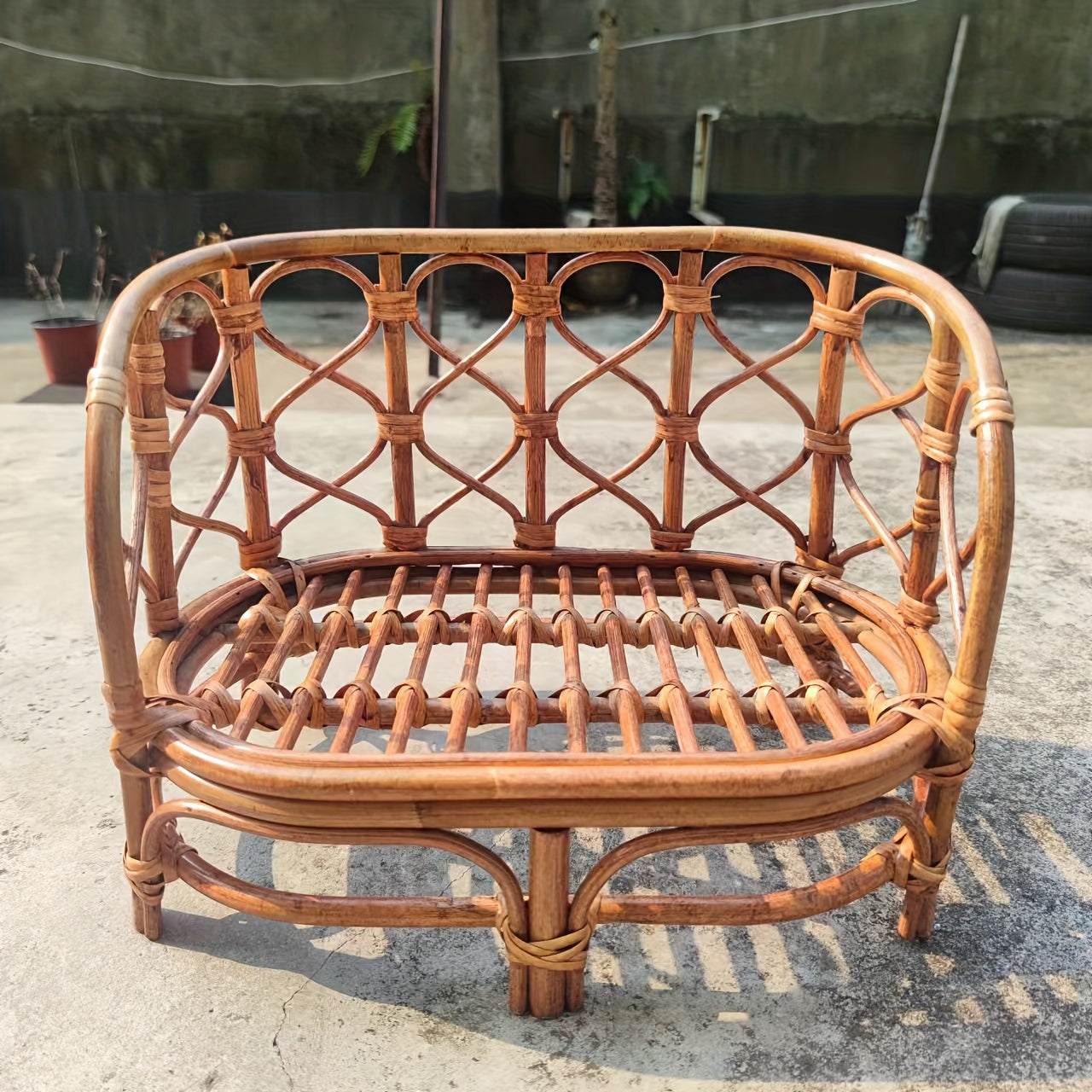 Ginger Yellow Photography Prop: Handmade Bamboo Bench and Rattan Basket Chair Set, Perfect for Studio Shoots