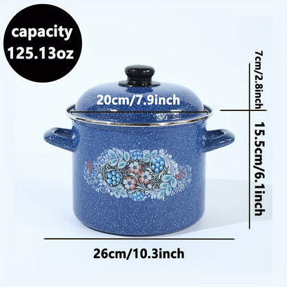 Large capacity Premium Enamel Soup Pot perfect for both home and restaurant kitchens. Compatible with gas and electric stoves, this versatile pot is ideal for all your cooking needs.