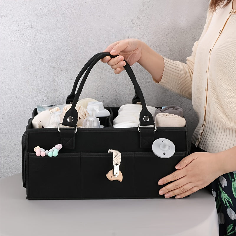 Felt Diaper Bag with Spacious Storage, Side Pockets, and Zipper Closure - Perfect for Diaper Organization