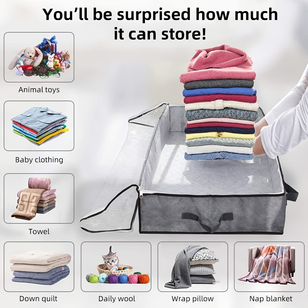 Get organized with this set of 1 Under Bed Storage Bag featuring a clear window for easy identification. These large capacity containers have reinforced handles for easy transport and are foldable for convenient storage. Perfect for storing blankets