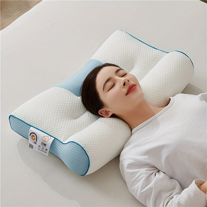 Blue Ergonomic 4D Cervical Support Pillow - Anti-Snore, Long-Lasting & Machine Washable for Every Season - Perfect for Dorms and Home Settings