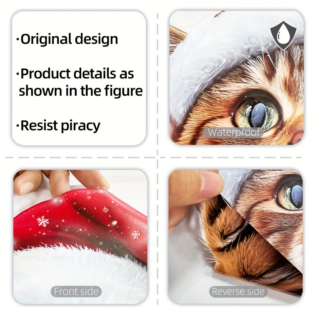 Double-Sided Christmas Hat Kitten Static Window Sticker - 20x30cm - 20-Wire Glass Decoration Sticker (D13509-KN)