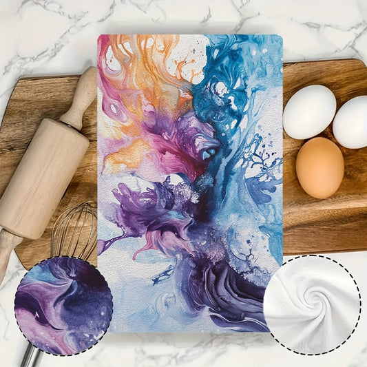 Set of Two Colorful Abstract Art Kitchen Towels - Made of Luxuriously Soft and Absorbent Polyester Material, Easy to Clean in Washing Machine, Size: 40.64x60.96 cm - Ideal for Festive Decor and Daily Kitchen Tasks, Dish Towels