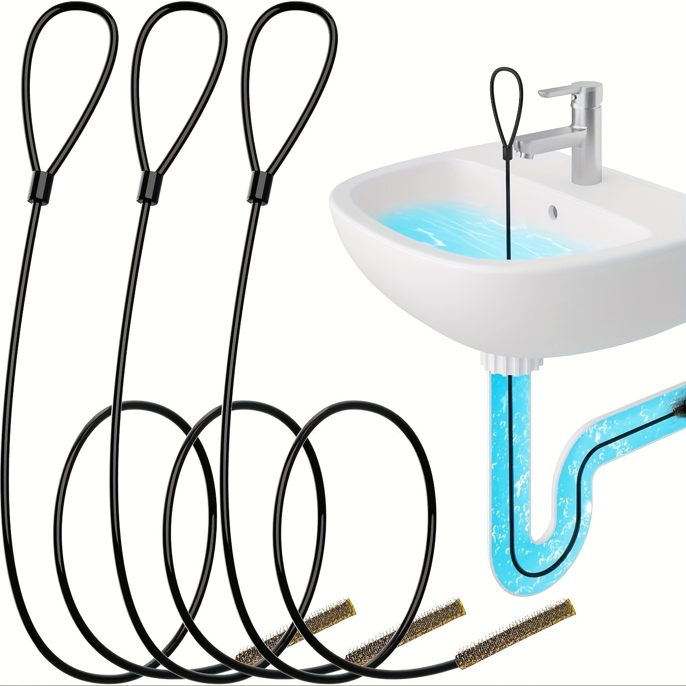 3 stainless steel drain clog remover hooks with nylon coating - perfect for bathroom sink, bathtub, and shower drains.