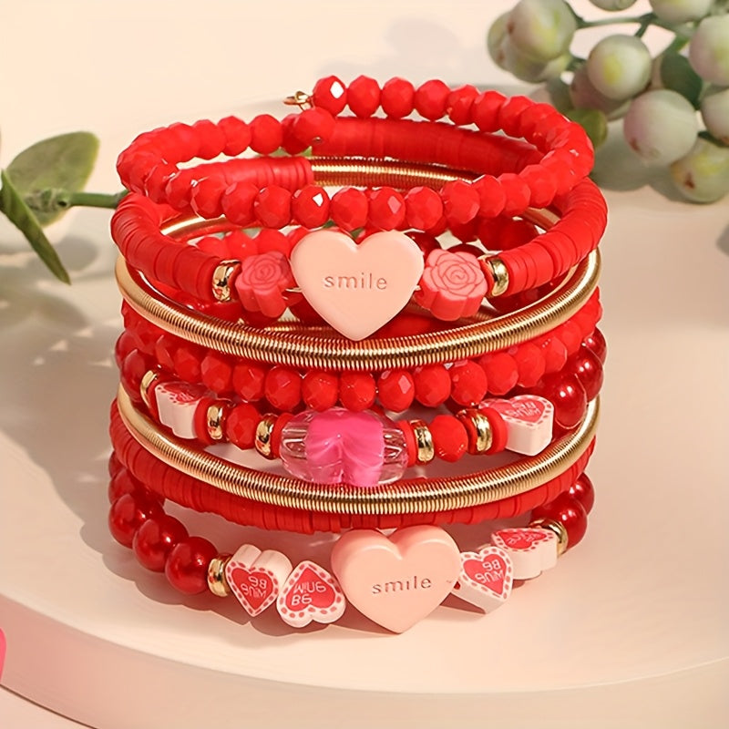 Handcrafted Bohemian Red Heart Beaded Bracelet with Multiple Layers - Ideal Valentine's Day Jewelry for Women, Versatile for Everyday or Special Occasions, Beadwork Design, Valentine's Day Gift