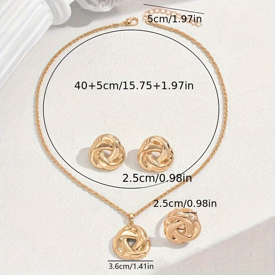 Stylish Boho-Chic 3-Piece Jewelry Set for Women - Includes Geometric Rose Flower Necklace, Earrings, and Ring - Made of Zinc Alloy, Ideal for Everyday Wear