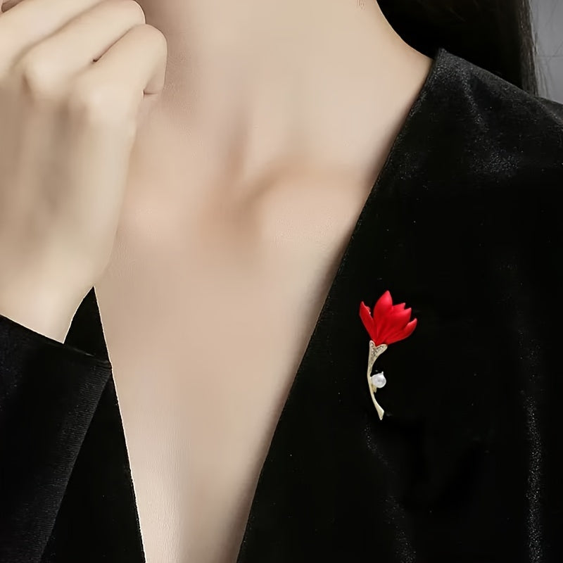 Elegant Fashion Red Flower Brooch Pins Set, Made of Alloy Material, Stylish and Personalized Accessories for Daily Wear with Qipao or Suit