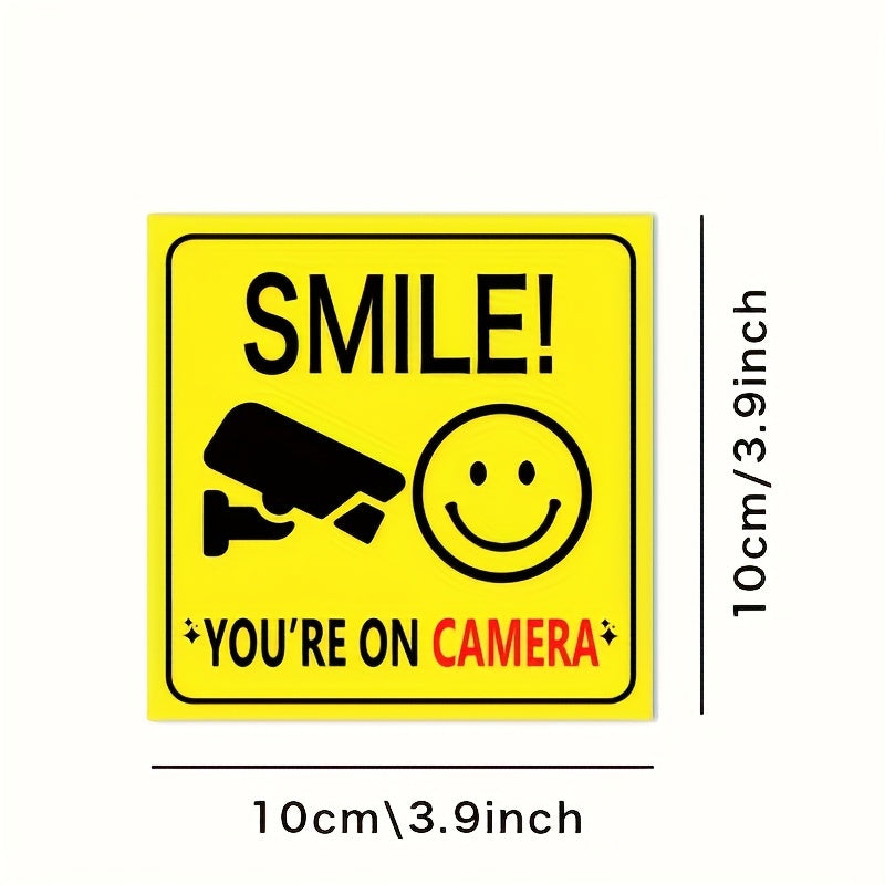 Set of 5 or 10 Smile You're On Camera window stickers for polite video surveillance security. Suitable for home, business, yard, driveway home decor.