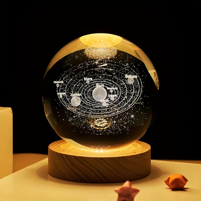 USB-powered 3D laser crystal ball night light with galaxy design - great for gifts and home décor, ideal for holidays and graduations.