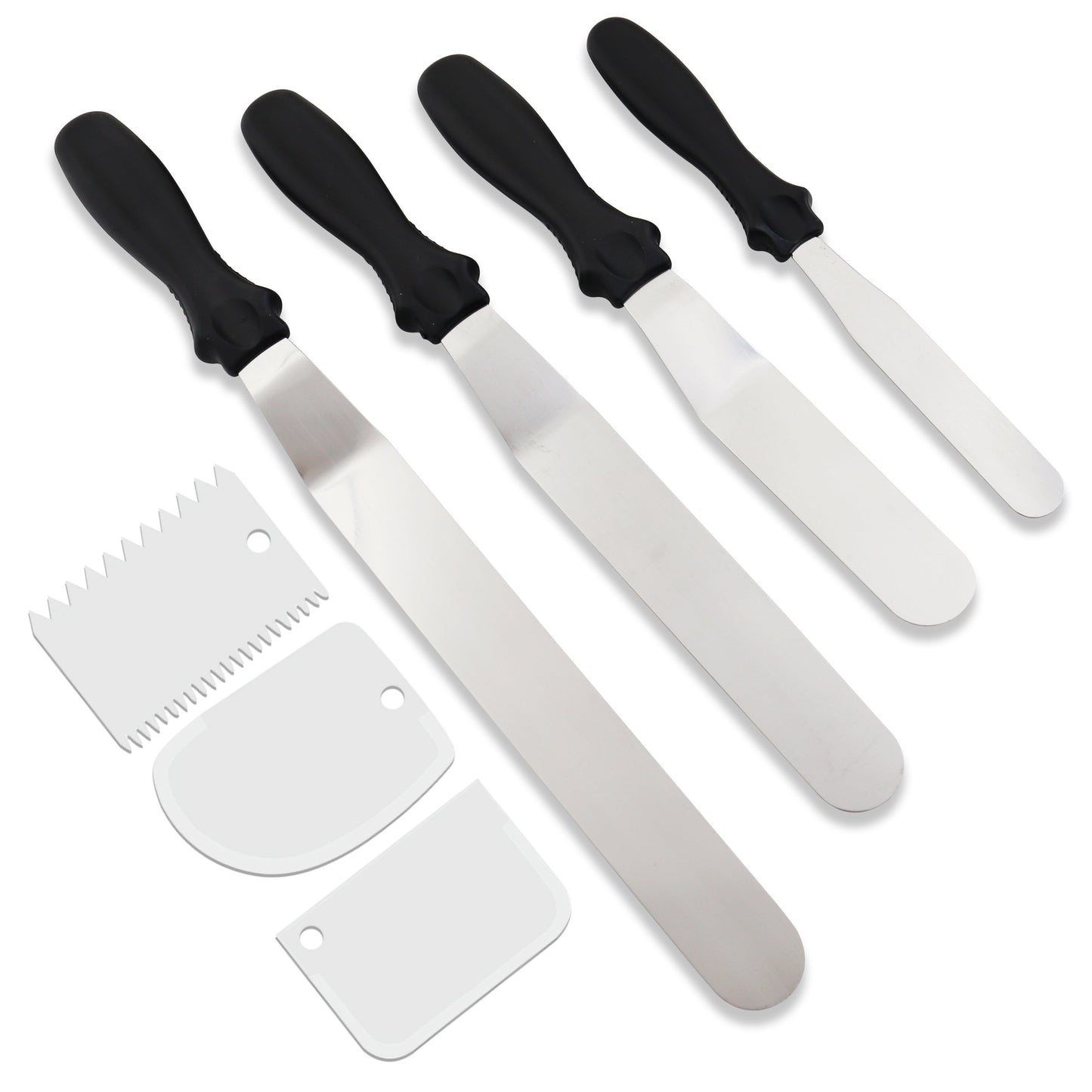 Cake Scraper Set of 7 Pieces made of Stainless Steel, Includes Metal Cake Smoothers, Versatile Baking and Spatula Tools in Sizes 10.16/15.24/20.32/25.4 cm, High-Quality Kitchen Decorating Accessories