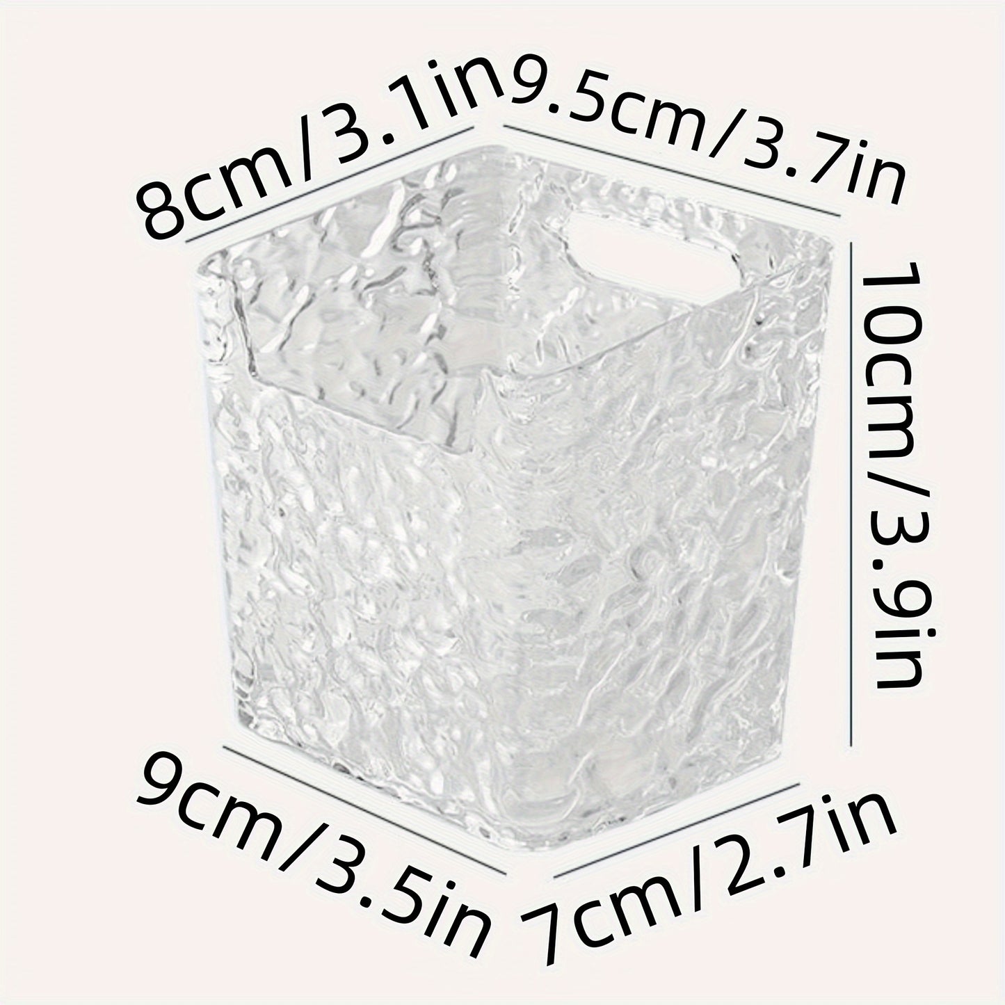 Set of 1/2/3 Acrylic Hanging Storage Bins with Embossed Pattern for Bathroom & Kitchen. Perfect for organizing toothbrushes, toothpaste, makeup, and can be wall-mounted or used on tabletops. Made of plastic.