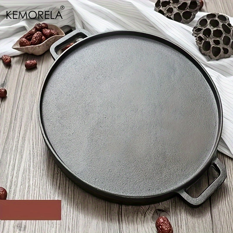 KEMORELA Non-Stick BBQ Grill Pan - Round Cast Iron Steak Plate for Indoor & Outdoor Cooking - Smokeless and Versatile Kitchen Tool