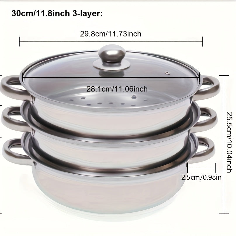 3/5 Layer Stainless Steel Steamer & Soup Pot Set - Suitable for Gas & Induction Cooking, Versatile for 3-10 People