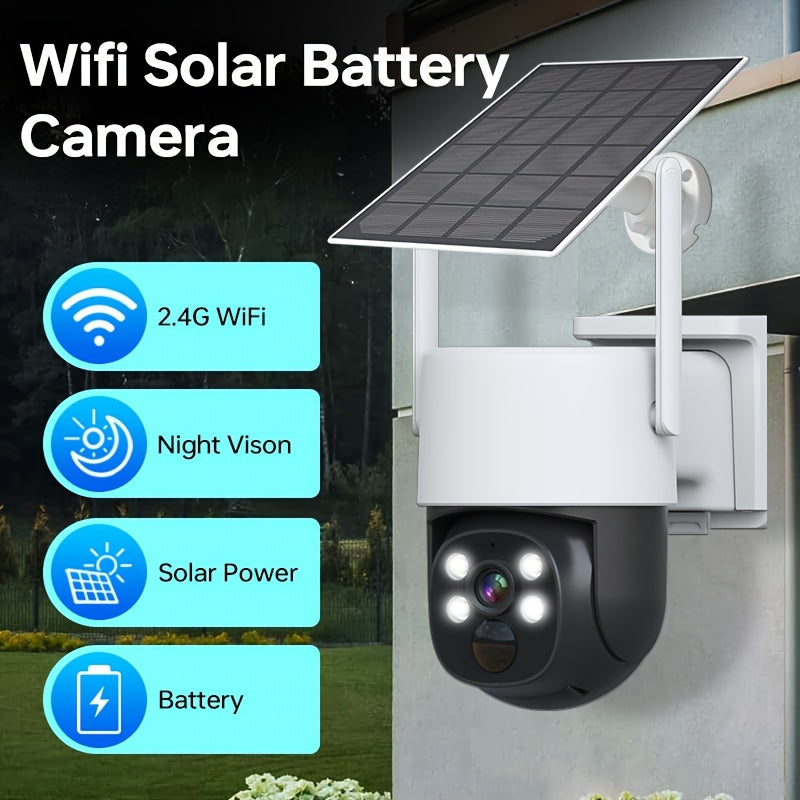 The ZHXINSD 4MP Solar-Powered Outdoor Security Camera offers wireless connectivity and WiFi capabilities, providing a 360° view with color night vision. It features a spotlight alarm and PIR sensor, along with a USB rechargeable battery. Compatible with