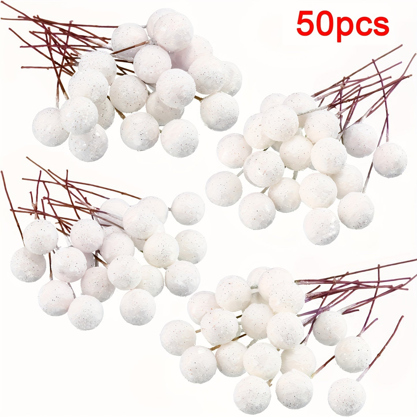 50 artificial holly berries on wire for Christmas decorations.