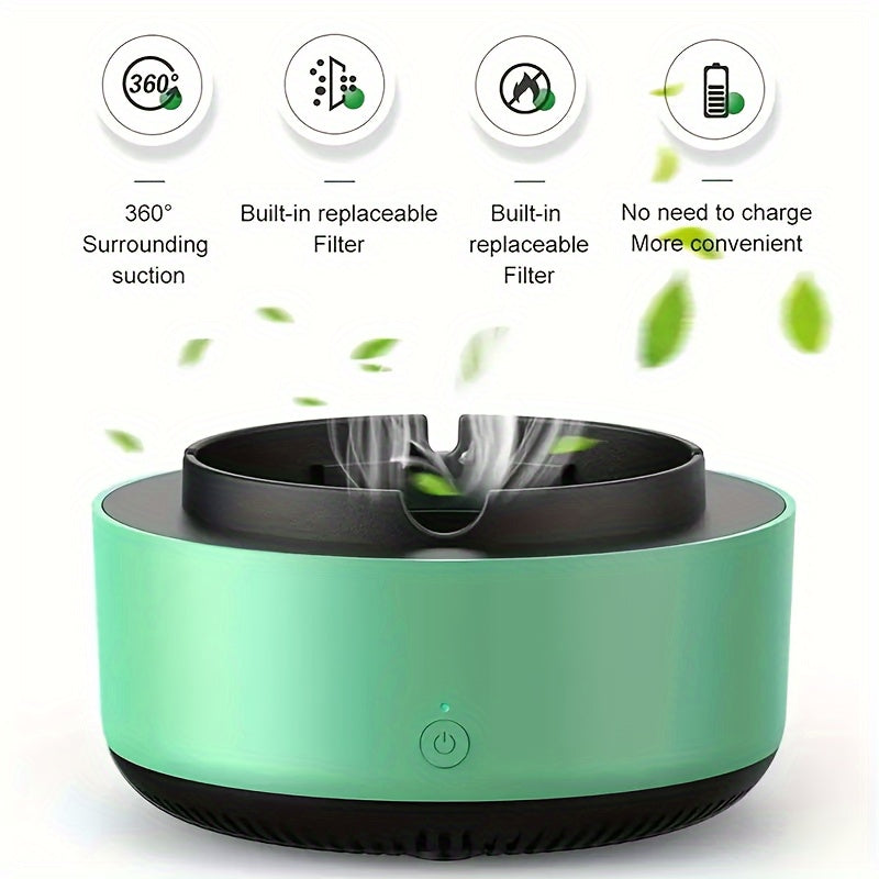 Smart Ashtray Air Purifier, Instantly eliminates secondhand smoke and odors, Battery model (battery not included), Ideal gift for friends or for holidays and birthdays.