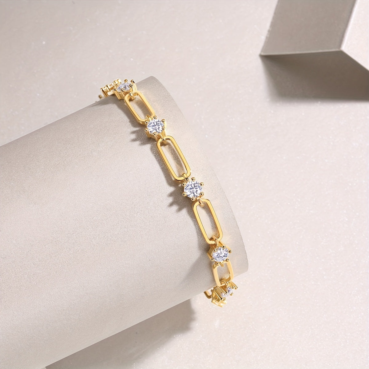 Luxurious 18K Gold-Plated Sterling Silver Bracelet with Stunning Moissanite Accents on a 925 Silver Link Chain - High Quality Unisex Fashion Jewelry Perfect for Anniversary, Wedding, Birthday, or Everyday Wear