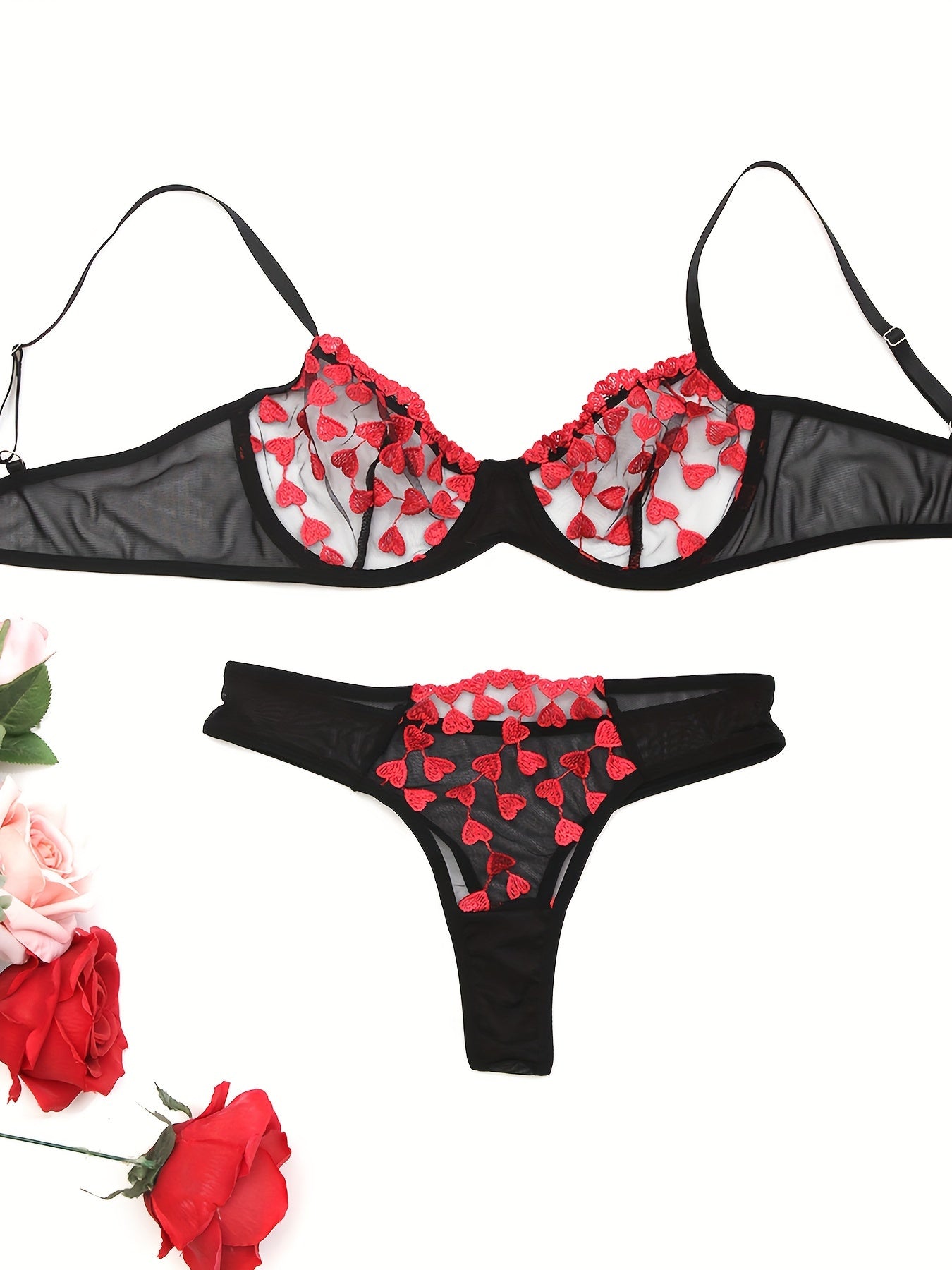 Embroidered two-piece sexy lingerie set for women.