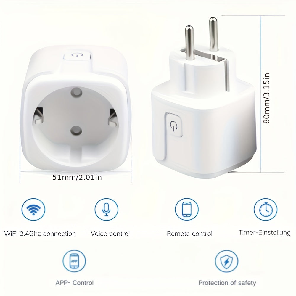 WiFi smart plug 16A EU socket with Tuya Smart Life app for voice control and power monitoring through Alexa and Google Home Assistant.