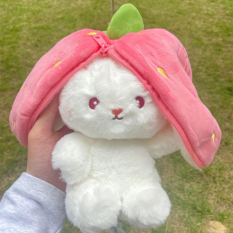 Cute Strawberry & Carrot Bunny Plush Toy - Cozy Polyester Throw Pillow for Nursery Decoration