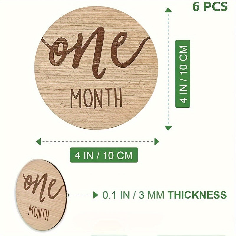 Set of 6 Wooden Double-sided Milestone Cards includes monthly milestone cards from 1-12 months, perfect for capturing photography milestones. Also includes first year growth cards, pregnancy journey milestone cards, and can be used as youngsters' gift