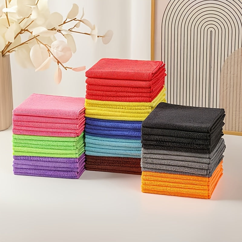 Get 10 premium microfiber cleaning cloths for dishes, household chores, and more! These versatile towels are durable, absorbent, and perfect for clearing away stains and grease in the kitchen and bathroom. A must-have for any cleaning supply arsenal.