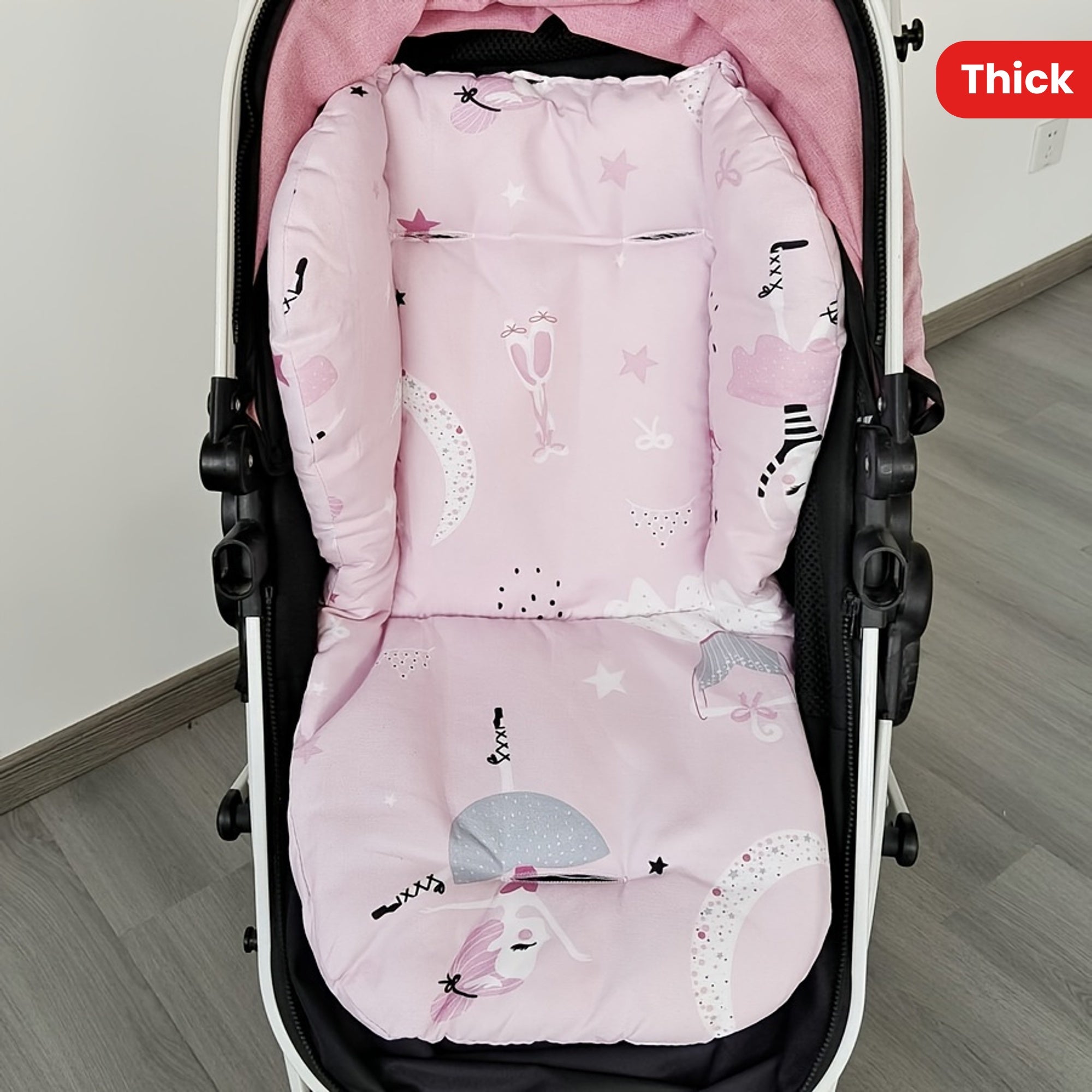 Stroller Cushion Pad for Babies 0-3 Years - Reversible Quilted Polyester Comfort Liner with Adjustable Belts and Enhanced Thickness for Infant Carriage Support in All Seasons.