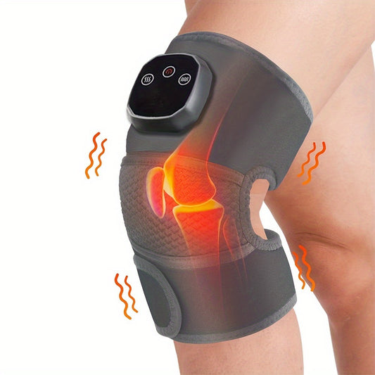 Adjustable heat and vibration knee and leg massager, rechargeable via USB, suitable for multiple body parts.