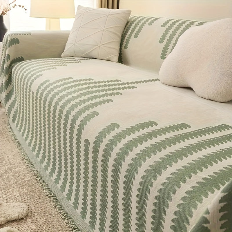 Plant pattern chenille sofa slipcover for all seasons, modern and simple design for furniture protection and home decor.