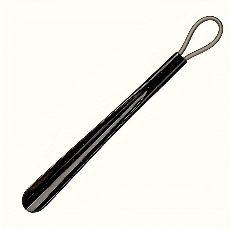 Extra long flexible plastic shoe horn with easy-grip spoon design, durable and lightweight. Available in red or black.