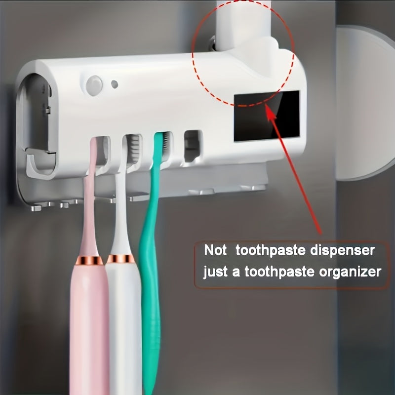 NJI Smart Toothbrush Holder with Automatic Dispenser - Sleek White Design, USB Rechargeable, Wall-Mounted, Multi-Brush Capacity, Ventilation Slits, Perfect for Family Bathrooms and