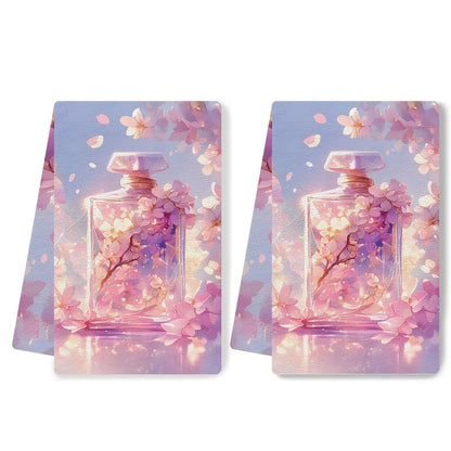 Set of 2 Ultra Soft Kitchen Towels with a bottle of your favorite perfume to bring back memories of our special moments. These highly absorbent dish hand towels are perfect for holiday decor. Machine washable and measuring 16x24 inches. Code