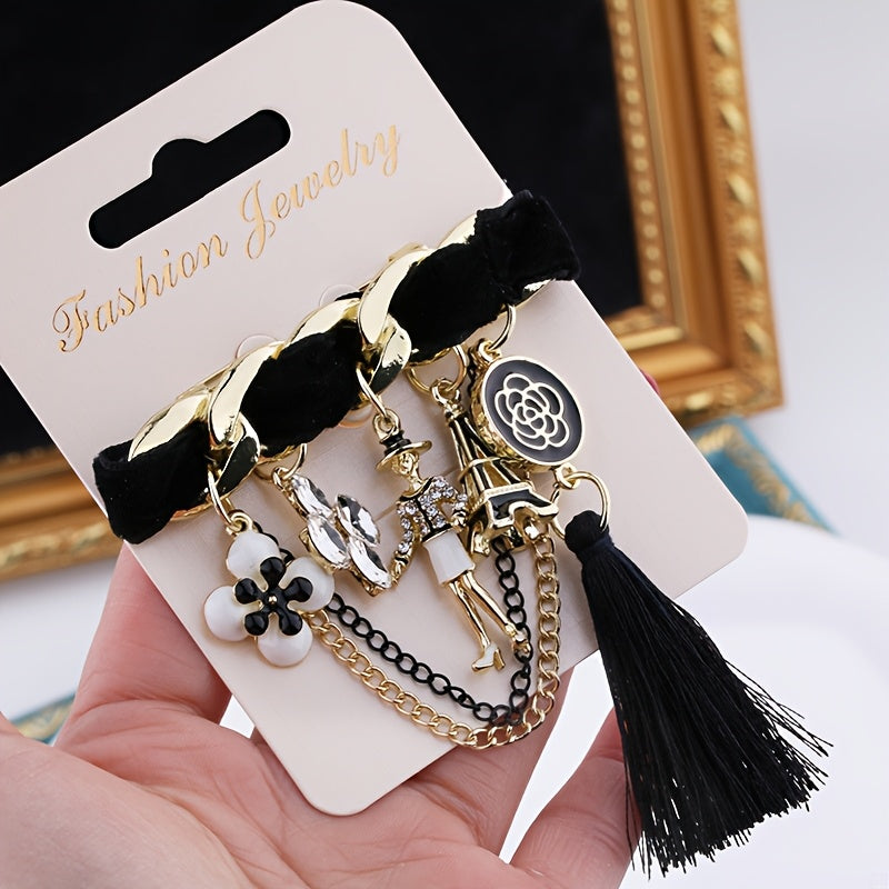 Elegant Korean Style Brooch Badge featuring Rhinestones, Enamel Flowers, and Tassel Chain - Unique Fashion Accessory for both Women and Men's Suit Coats