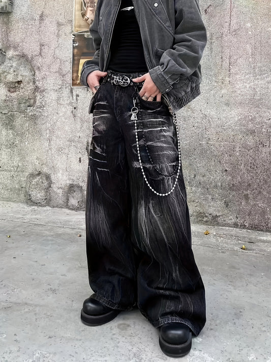 Men's vintage-inspired extra wide leg jeans with street style fashion, loose fit denim, pockets, non-stretch fabric, and machine washable - perfect for all seasons.