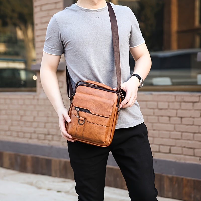 Men's Casual Shoulder Bag, Large Capacity Waterproof PU Crossbody Bag, Fashionable and Versatile.