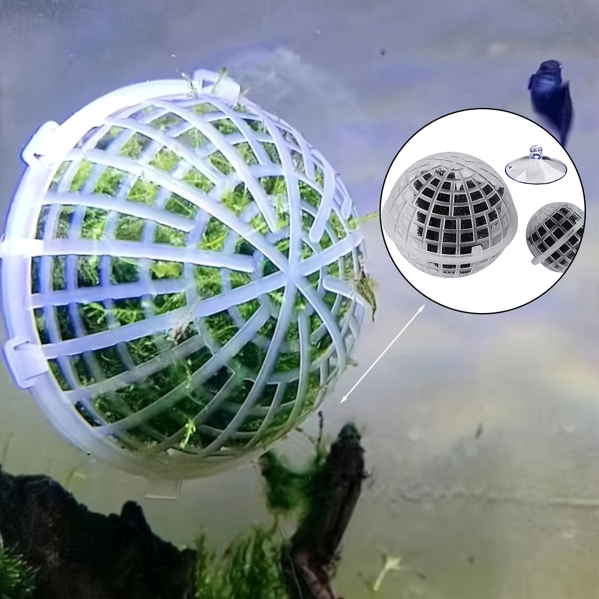 4pcs Moss Ball Holders for DIY Fish Tank Decor, made from high-index plastic, ideal for aquatic plants, aquarium accessories.