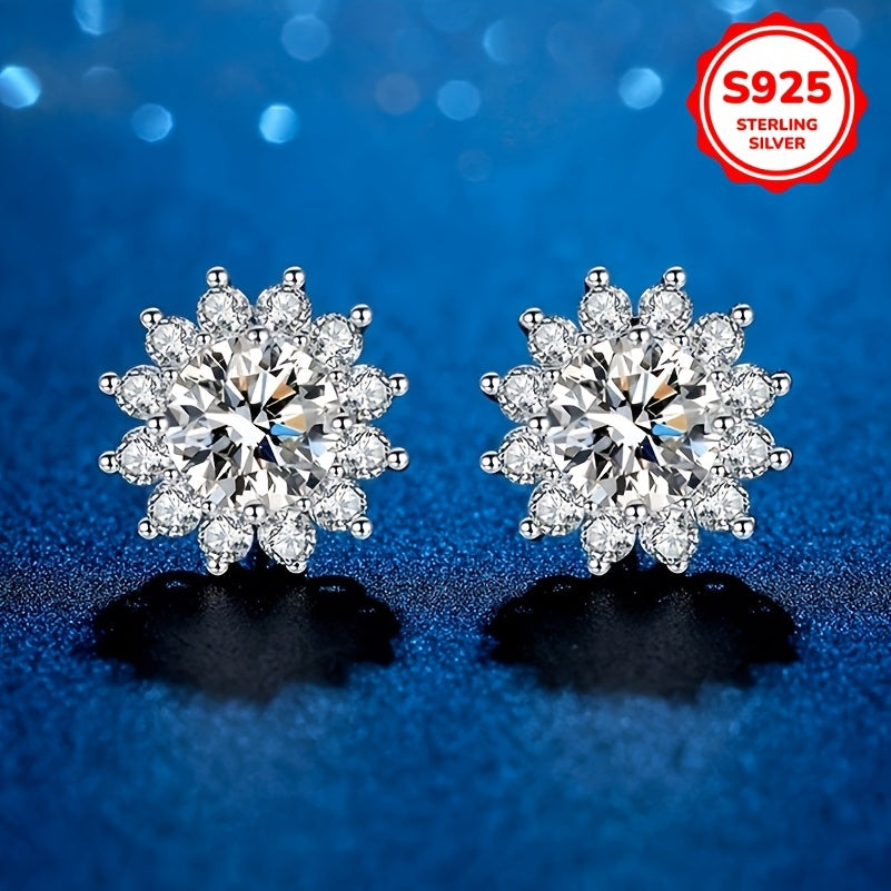 Beautiful 925 Sterling Silver Snowflake Stud Earrings, 2.76g Lightweight Hypoallergenic Sparkling White Cubic Zirconia, Romantic Design for Women - Ideal for Everyday, Valentine's Day & Wedding, 8mm Size, Gentle on the Skin