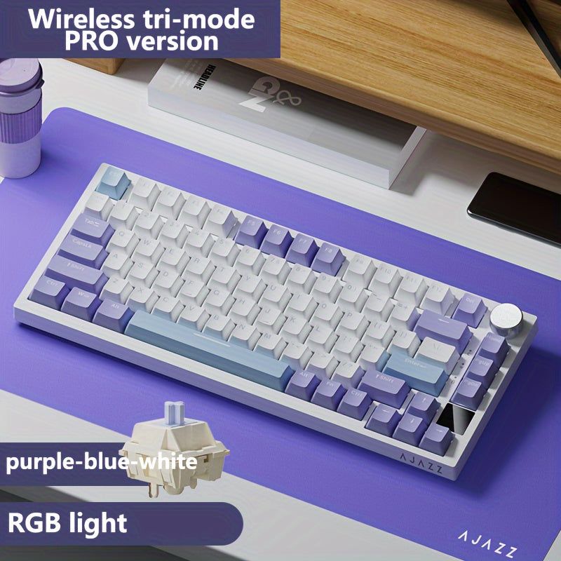 AJAZZ AK820PRO 75% Hot-Swappable Gasket Mechanical Keyboard with TFT Display, 4000Mah Battery, BT/2.4G/USB connectivity, RGB Lighting, and Gift Switch in Trendy Colors.