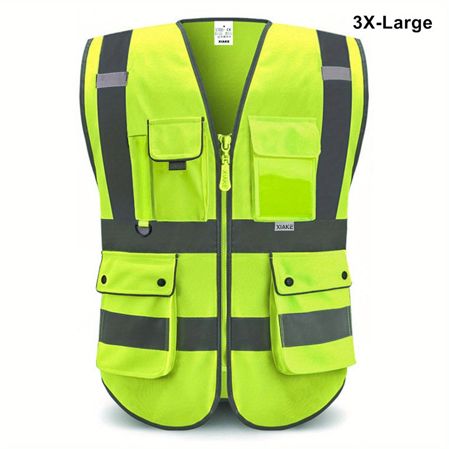 Stay safe and visible in ANSI/ISEA certified reflective safety vest with 8 pockets and zipper.