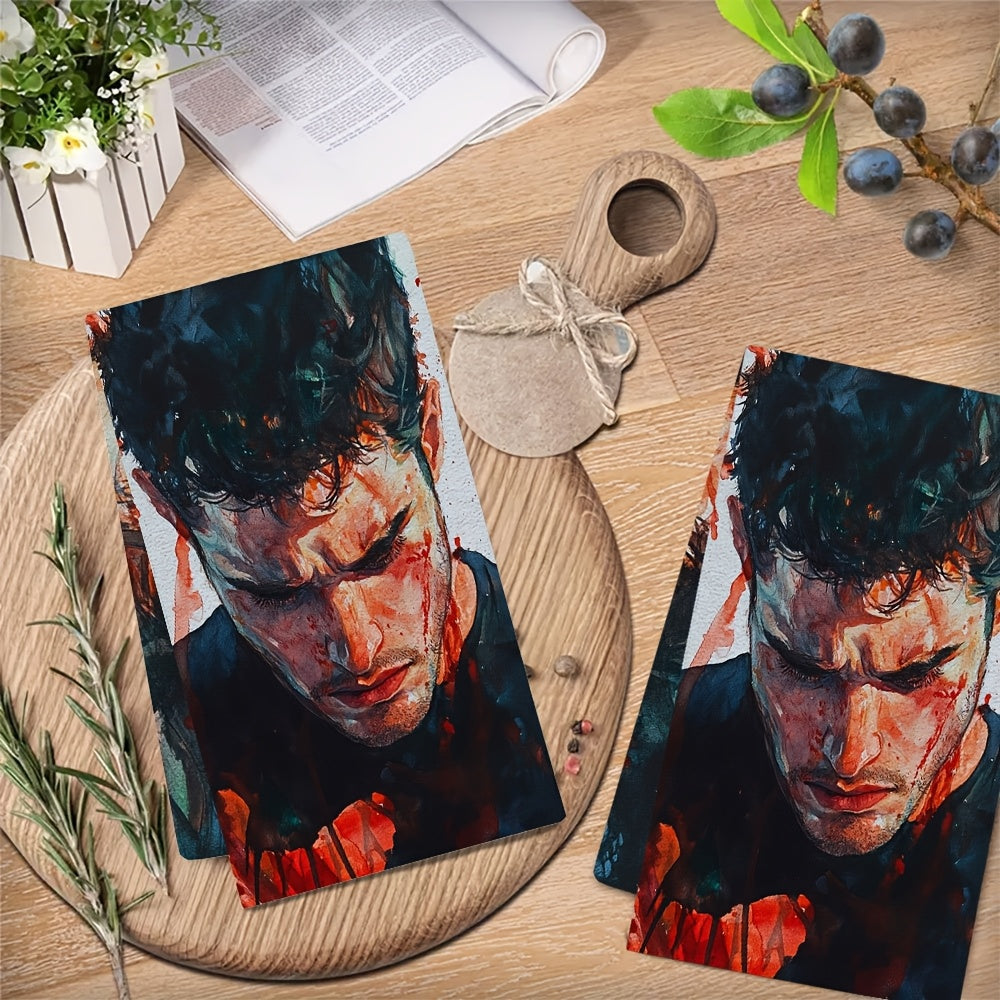 Two ultra-soft kitchen towels featuring the Guts World Tour design. These highly absorbent and machine washable dish hand towels are perfect for contemporary coastal themed decor. Each towel measures 40.64x60.96 cm, making them ideal for holiday