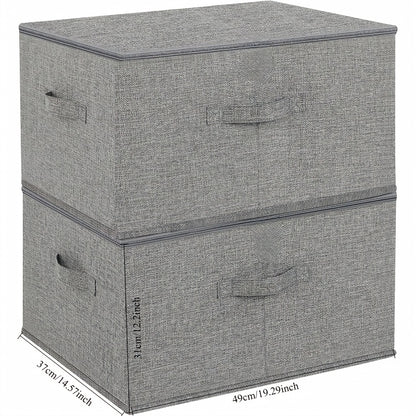 Two large capacity foldable fabric storage boxes with lids and handles for clothes, toys, and photos. Ideal for closet, bedroom, and home use.