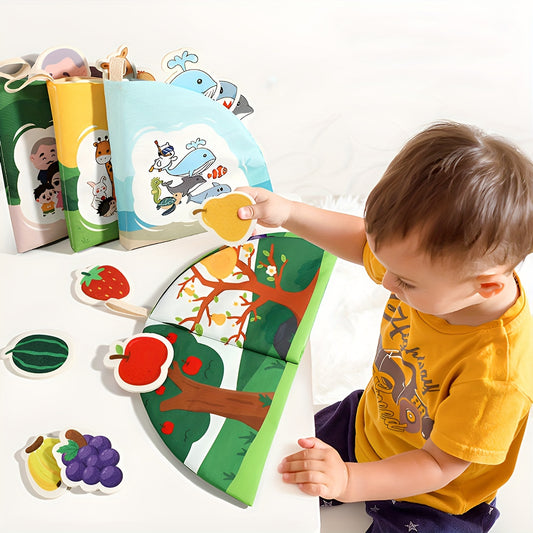 Children's tear book toy with stickers and pictures for cognitive development.