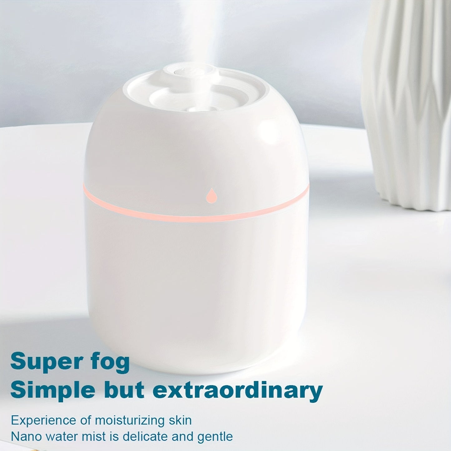 Portable cool mist humidifier with 7-color light and auto shut-off, ideal for travel, home, and bedroom.