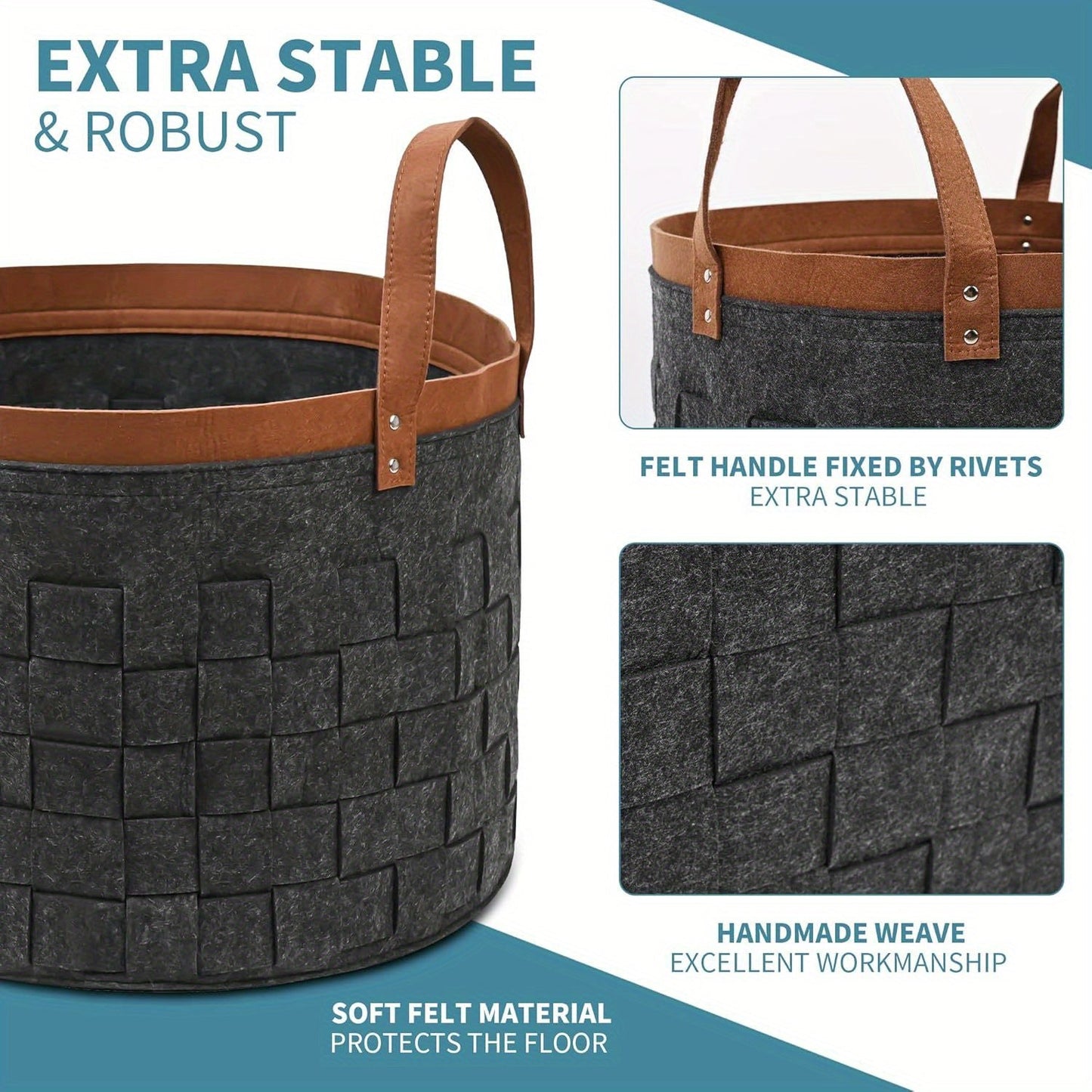 Elegantly designed with reinforced handles, this felt firewood basket is a stylish and sturdy storage solution for your fireplace or wood stove. It is collapsible and perfect for holding logs, clothes, books, and other items in a neat and organized