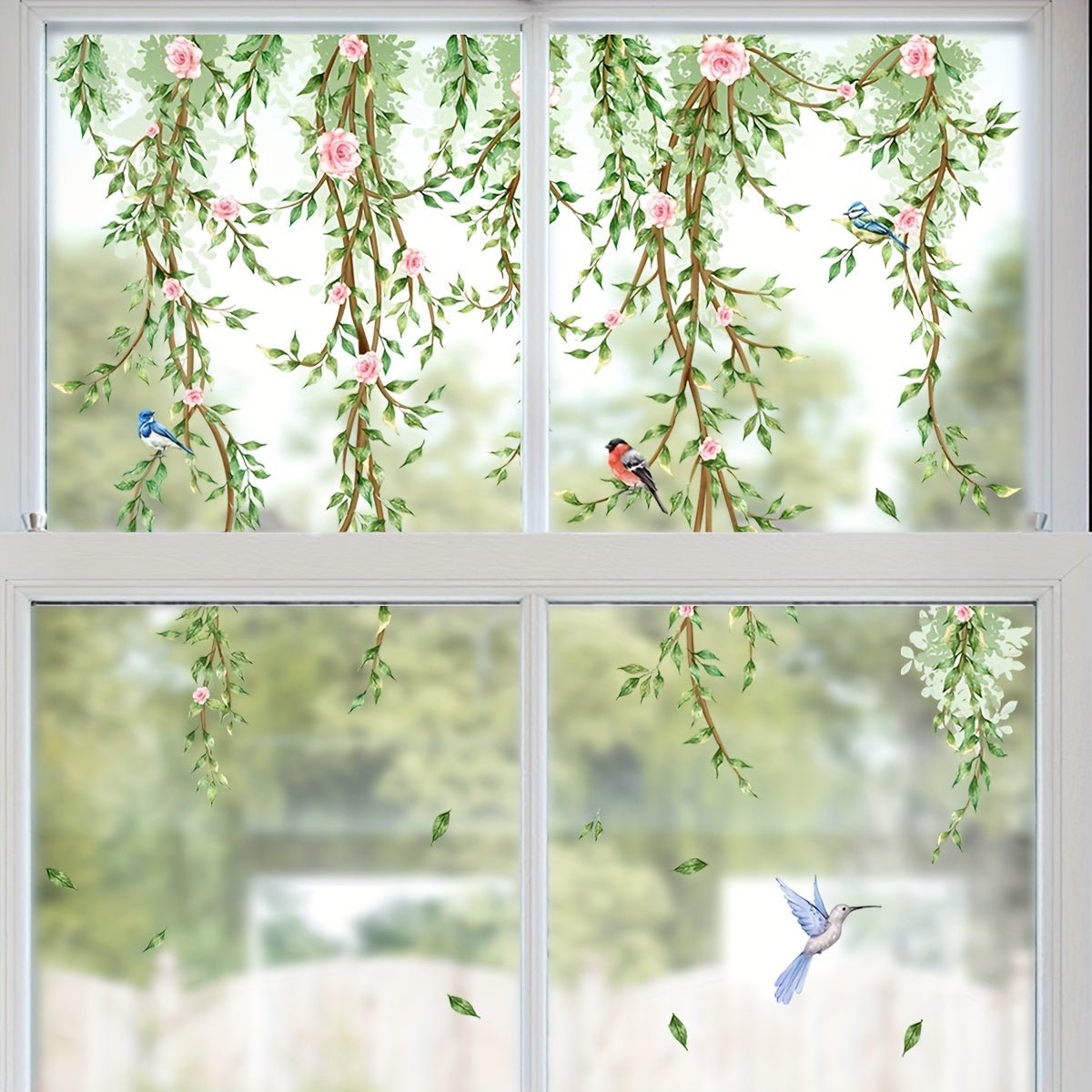 Decorate your space with our versatile Creative Dual-Sided Vine & Butterfly Window Decal featuring a beautiful Floral and Bird Design. Made of 5mil thick Static Cling PVC sticker, this decal is easy to apply on glass and walls. Perfect for adding a touch