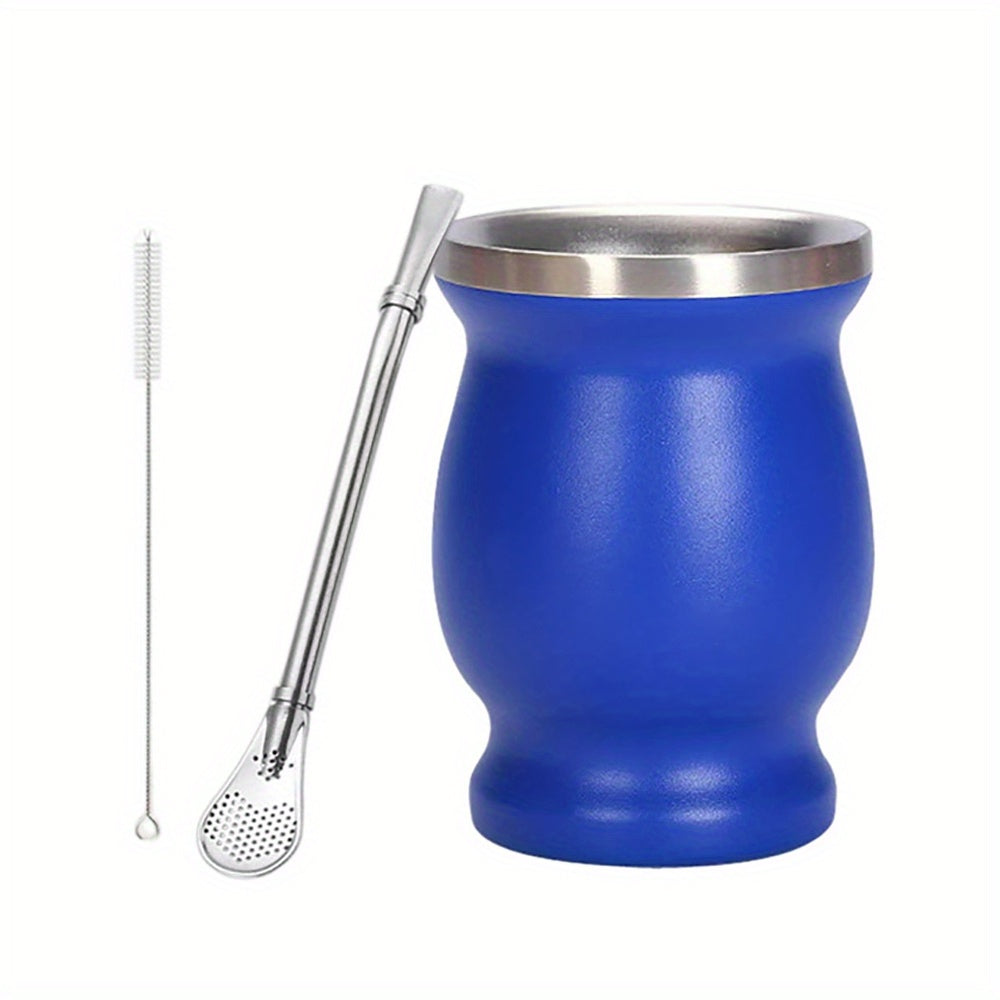 Set includes 8oz Yerba Mate cup, bombilla straw, and brush. Stainless steel vacuum tea cup with heat insulation. Perfect for gifting.