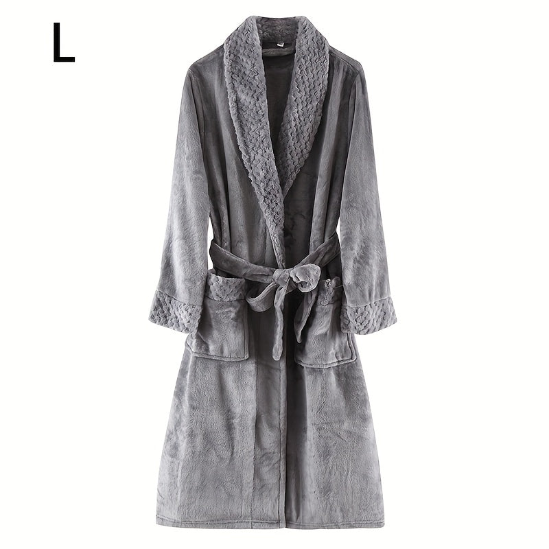 Thickened flannel bathrobe for autumn/winter, cozy unisex nightwear for home.