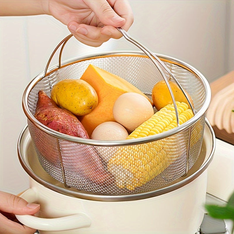 Durable Stainless Steel Steamer Basket with Tripod Stand - Ideal for Cooking Vegetables, Pasta & More - Versatile and Safe Mesh Design