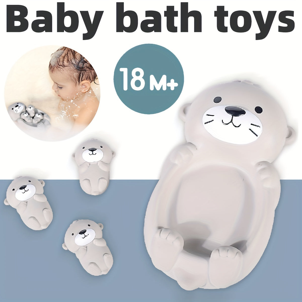 Set of 4 Silicone Otter Bath Toys with Floating Seal Design, Safe and Long-lasting Water Play Set for Kids, Perfect Bathing Toys for Children, Great Gift for Toddlers